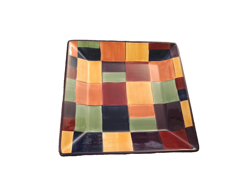 Caracas Tabletops Gallery Serving Tray Hand Painted 10.25” Square Checker board